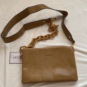 Jen & Co. Tan Crossbody Bag with Chain Accent